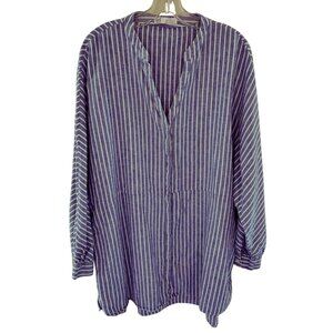 ZARA trf Collection Relaxed Linen/Cotton Blend Striped Blue White Tunic Shirt